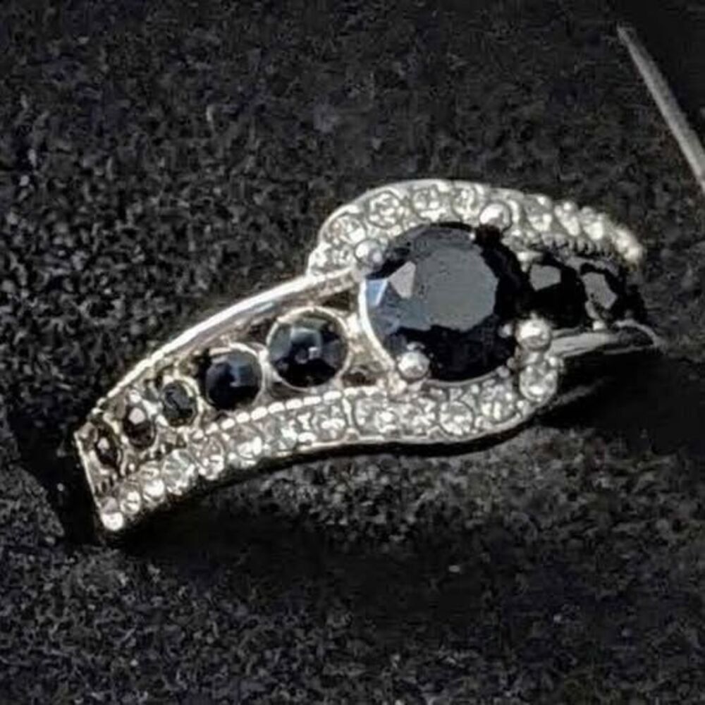 Sterling Silver Plated Black Onyx Eternity Ring Band 8